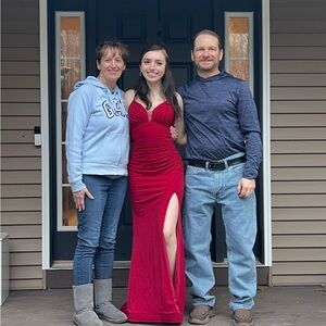 Cinderella Red Velvet Gown with Slit